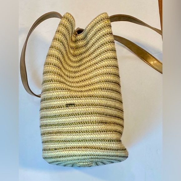 LADIES PURSE WITH MATCHING CHANGE PURSE  TAN WITH METALLIC STRIPES - Picture 4 of 7